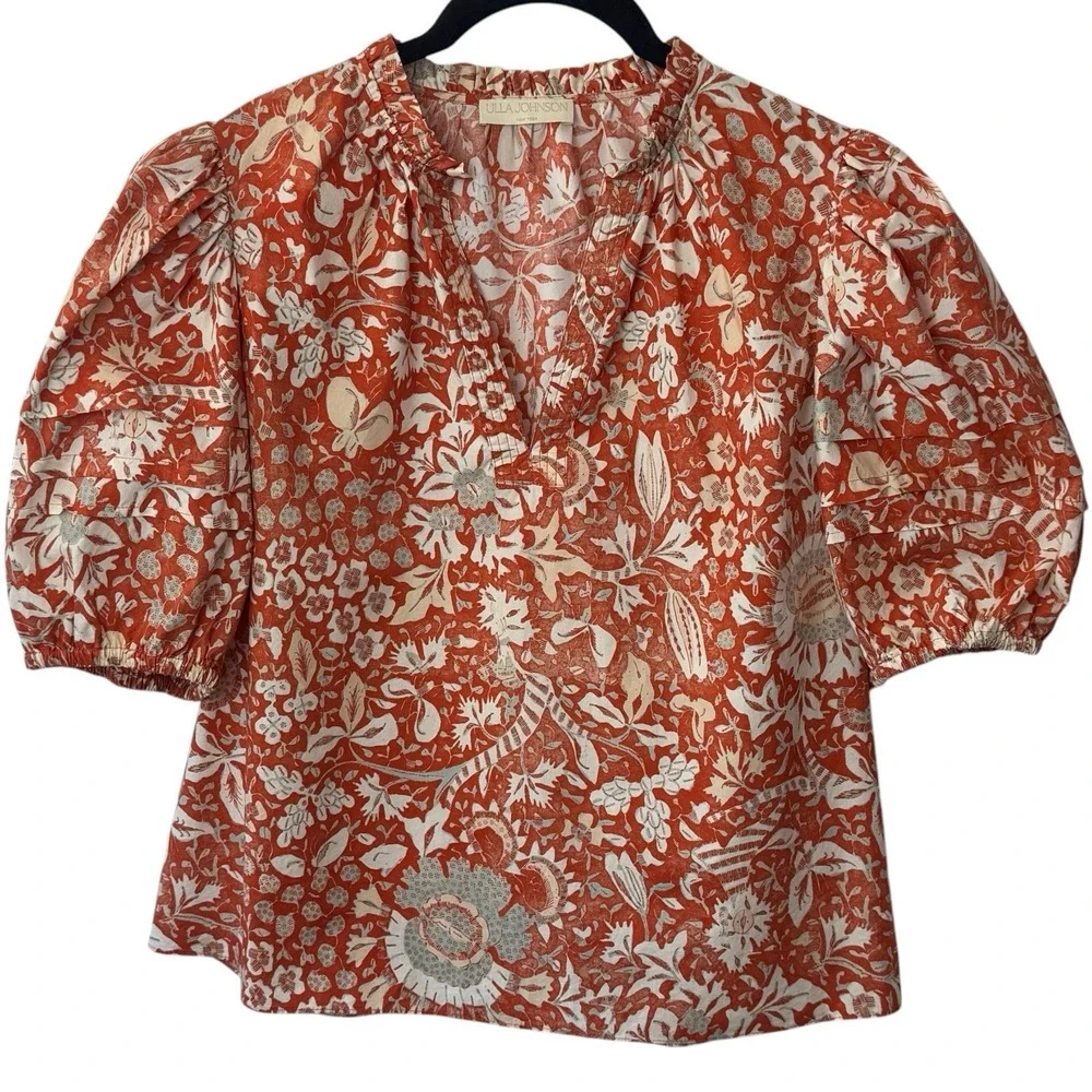 Ulla Johnson Imari Top Orange Blossom Puff Sleeve Boho Feminine Cottagecore‎ 10